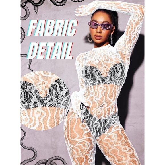🆕Women White Sexy Fishnet Full Mesh Jumpsuit Body Stockings Halloween Costume - Picture 5 of 7